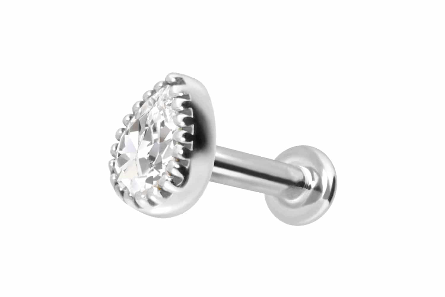 14 Karat Gold Labret Piercing mit Innengewinde MOISSANIT-TROPFEN